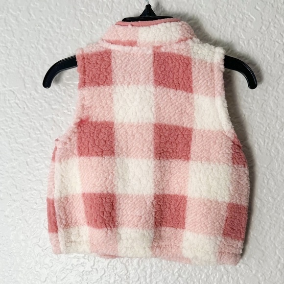 Old Navy Pink Plaid Sherpa Vest - Picture 2 of 3
